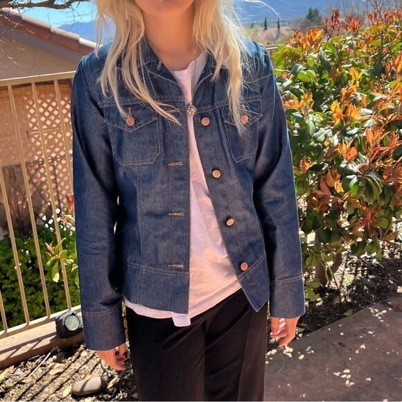 Vintage 90s Y2K Guess USA Rigid Denim Jean Trucker Jacket Cottagecore West M - Picture 7 of 12